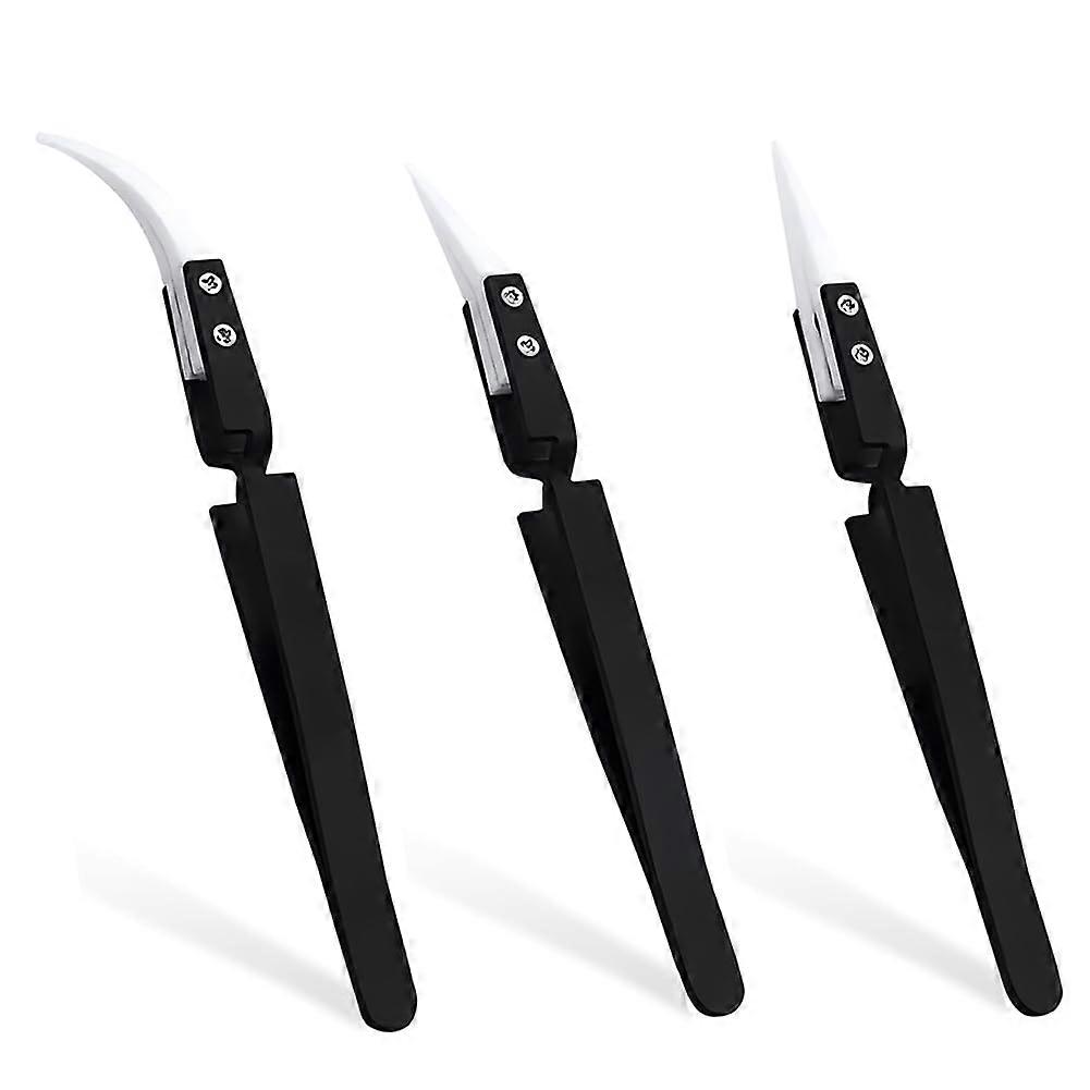 3Pcs Ceramic Precision Tweezers Set, Heat Resistant, Reverse Grip, Straight and Curved Tips