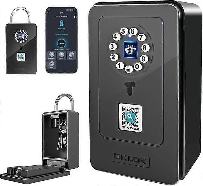 Smart Lock Box, Fingerprint Key Box with Bluetooth, App Control, Passcode, Waterproof Wall Mounted and Door Hanging Security Lock Box (Fingerprint Unl