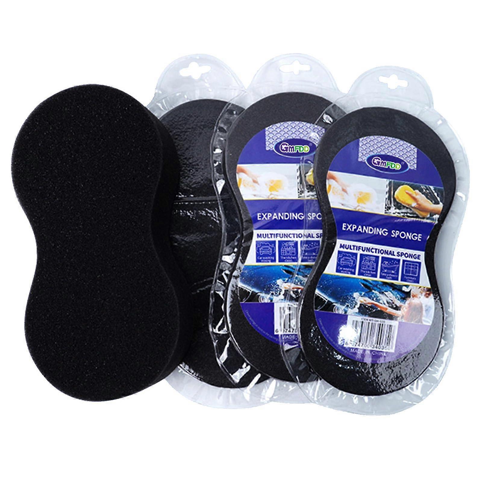 Extra Large Figure 8 Car Wash Sponge Set,  Absorbency Foam Pad with Scratch Honeycomb Texture, Fast Cleaning Coverage, Black 3PC