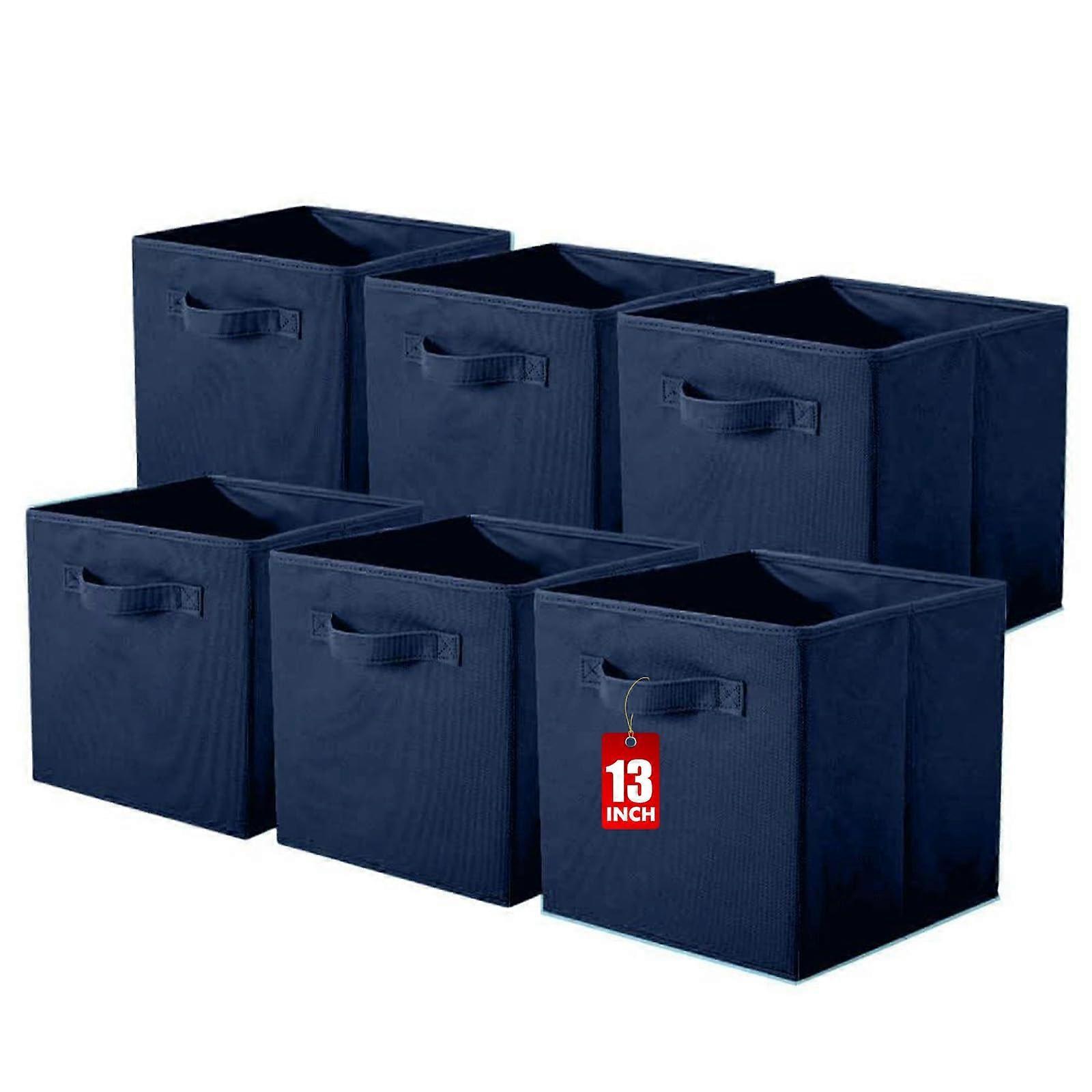 Foldable Fabric Storage Cubes 13x13x13 with Handles, Closet Organizer Bin Set, 6 Pack Dark Blue