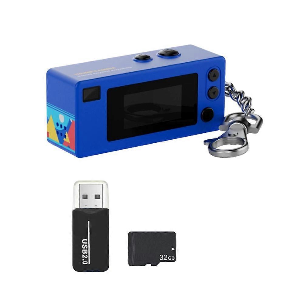 Mini Thumb Camera 0.96Inch Action Retro Keychain Camera with 32G Card 1080P Very Small Camcorder Video Recorder Blue