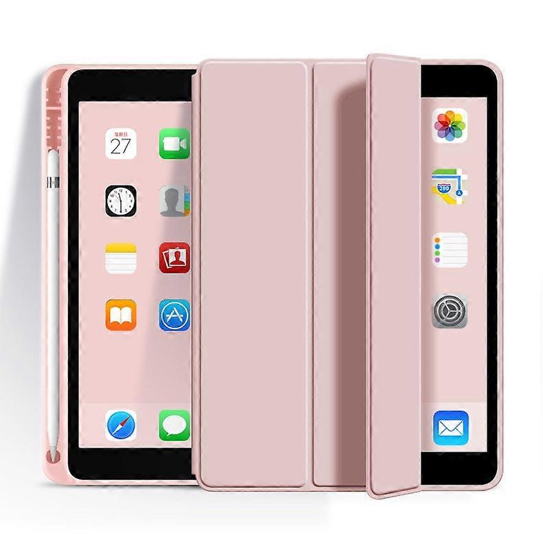 Capa para iPad Pro 2020/2021/2022 de 11 polegadas com compartimento para caneta, em silicone rosa bebê e couro macio.