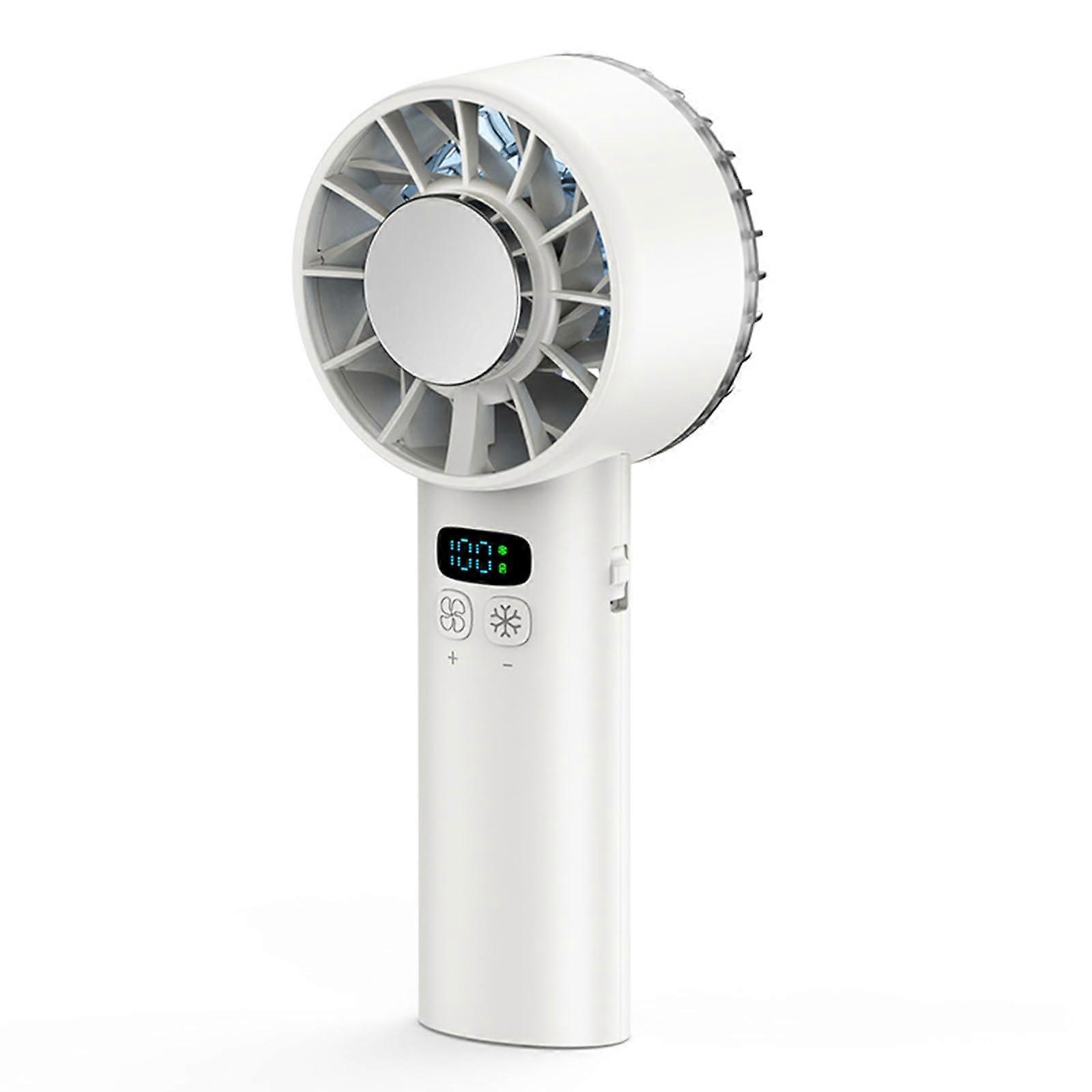 Portable Handheld Bladeless Fan with Adjustable Dual Speed, Digital Display, Rechargeable White