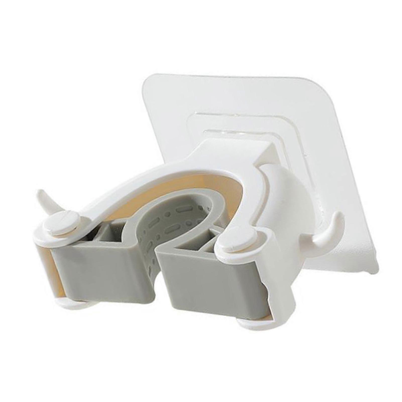 Wall Mounted Mop Broom Holder with Marking Proof Adhesive, Space Saving Organizer (White)