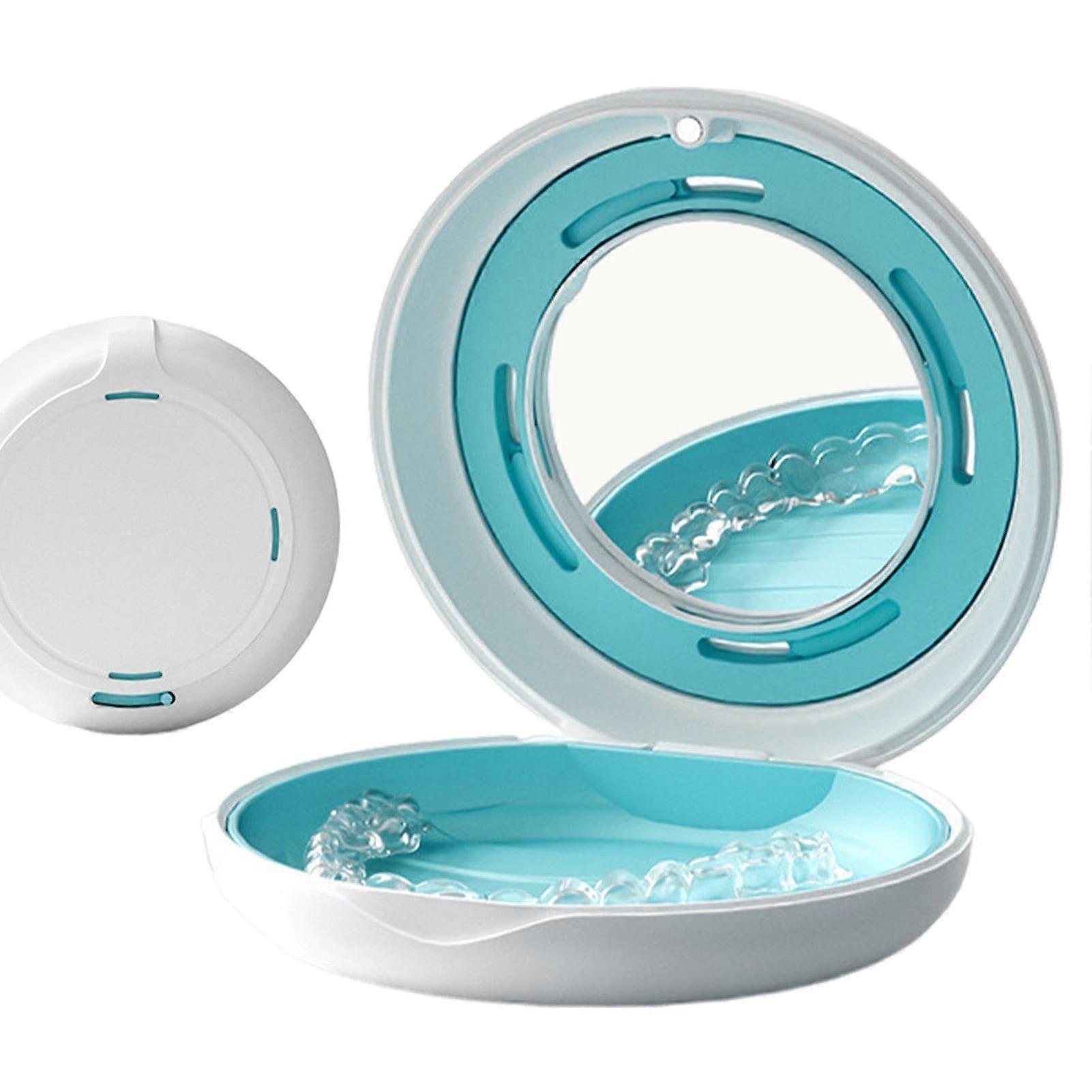 Retainer Case with Mirror and Ventilated Design for Orthodontic Aligners and Dentures White