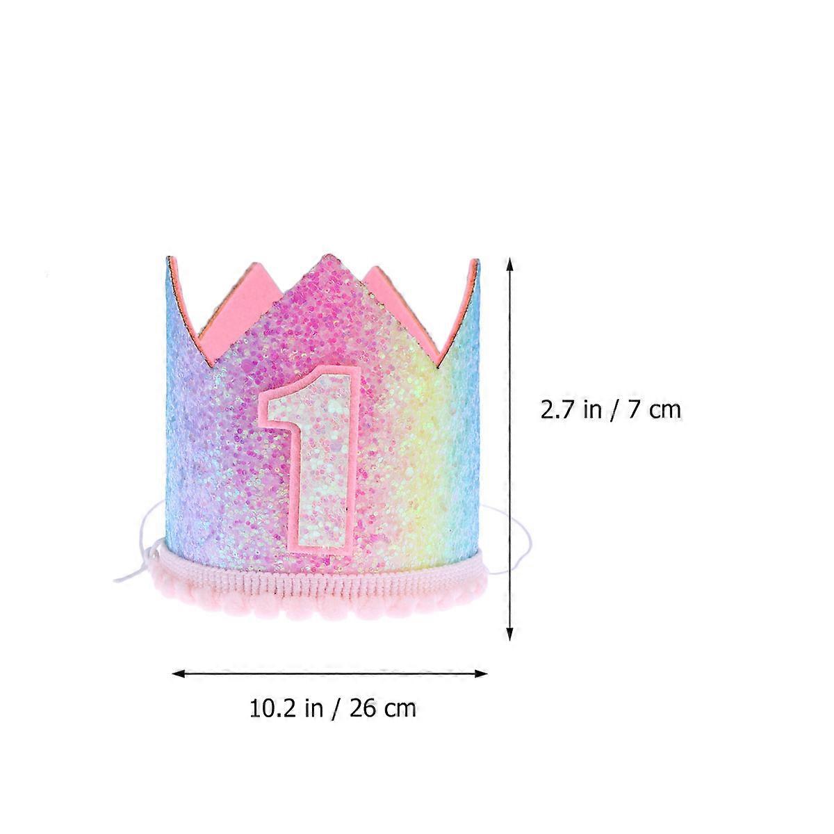 Rainbow Gradient Glitter Particles Crown Birthday Hat Decoration For Kids Multi Colored 1Pack