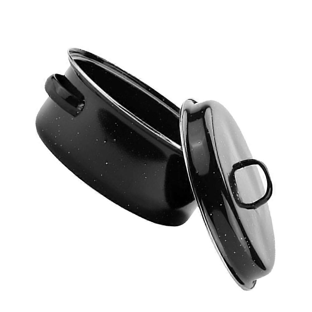 Black Enamel Kitchen Roaster Pot for Convenient Roasting with Lid