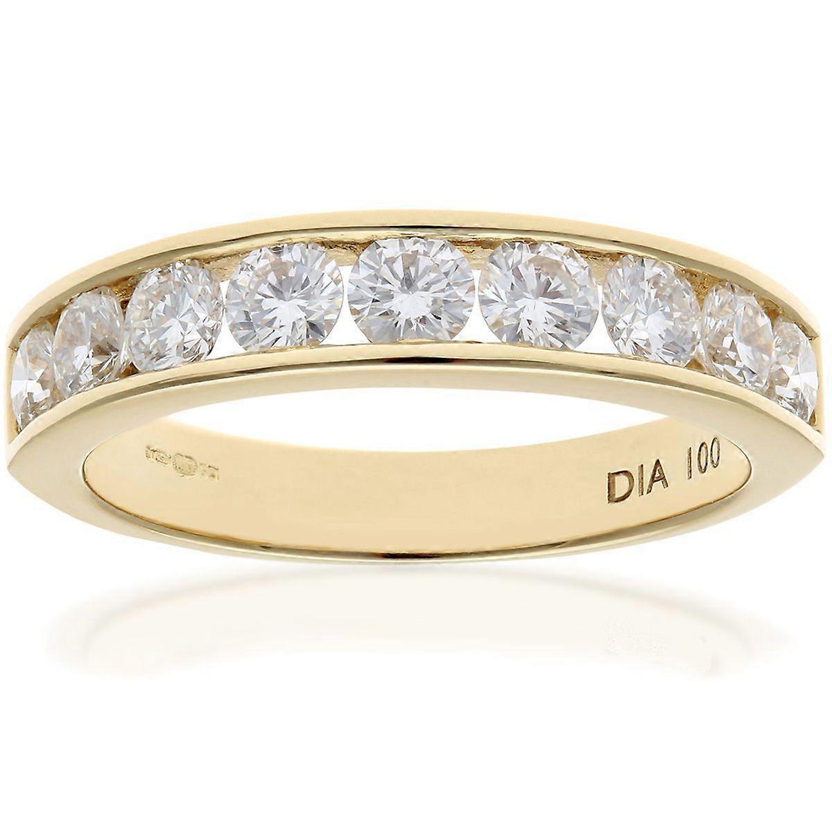 Jewelco London 18ct Yellow Gold Round 1ct Diamond 9 Stone Channel Set Half Eternity Ring 3mm