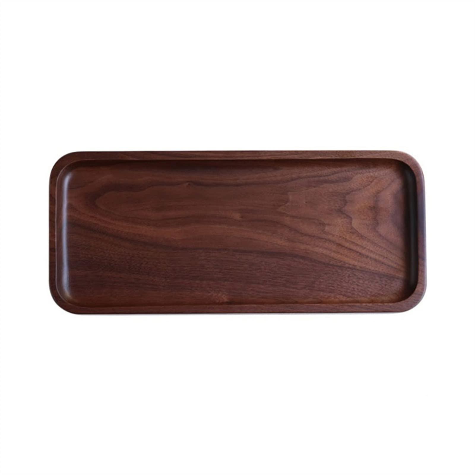 Wooden Serving Tray with Elegant Walnut Finish, Rectangular Design for Food, Drinks and Storage