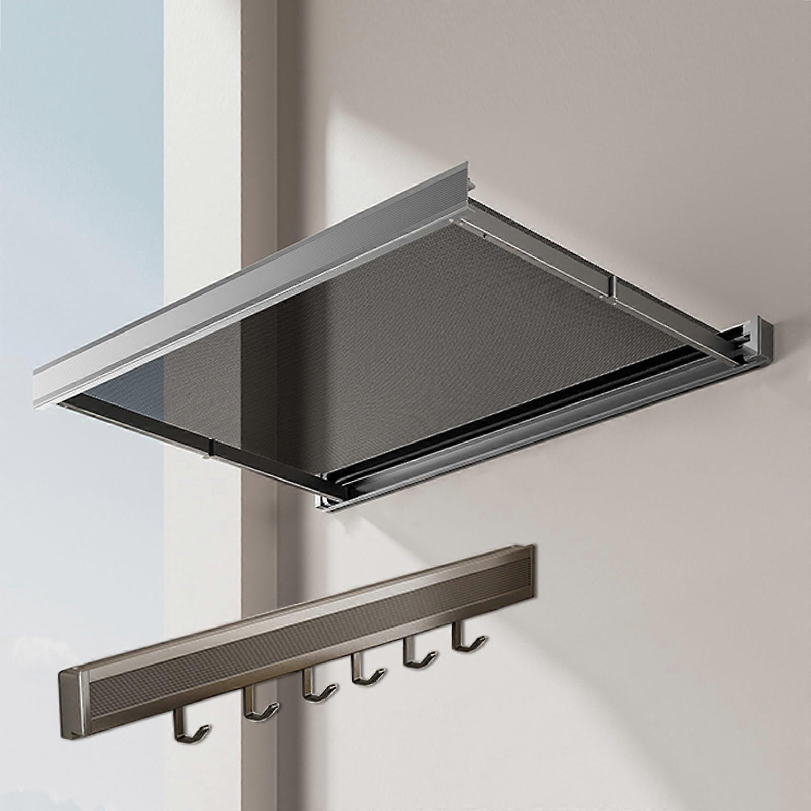 Wall Mounted Drying Rack 60cm Foldable with Hooks Space Saving Laundry Airer for Indoor Outdoor Grey