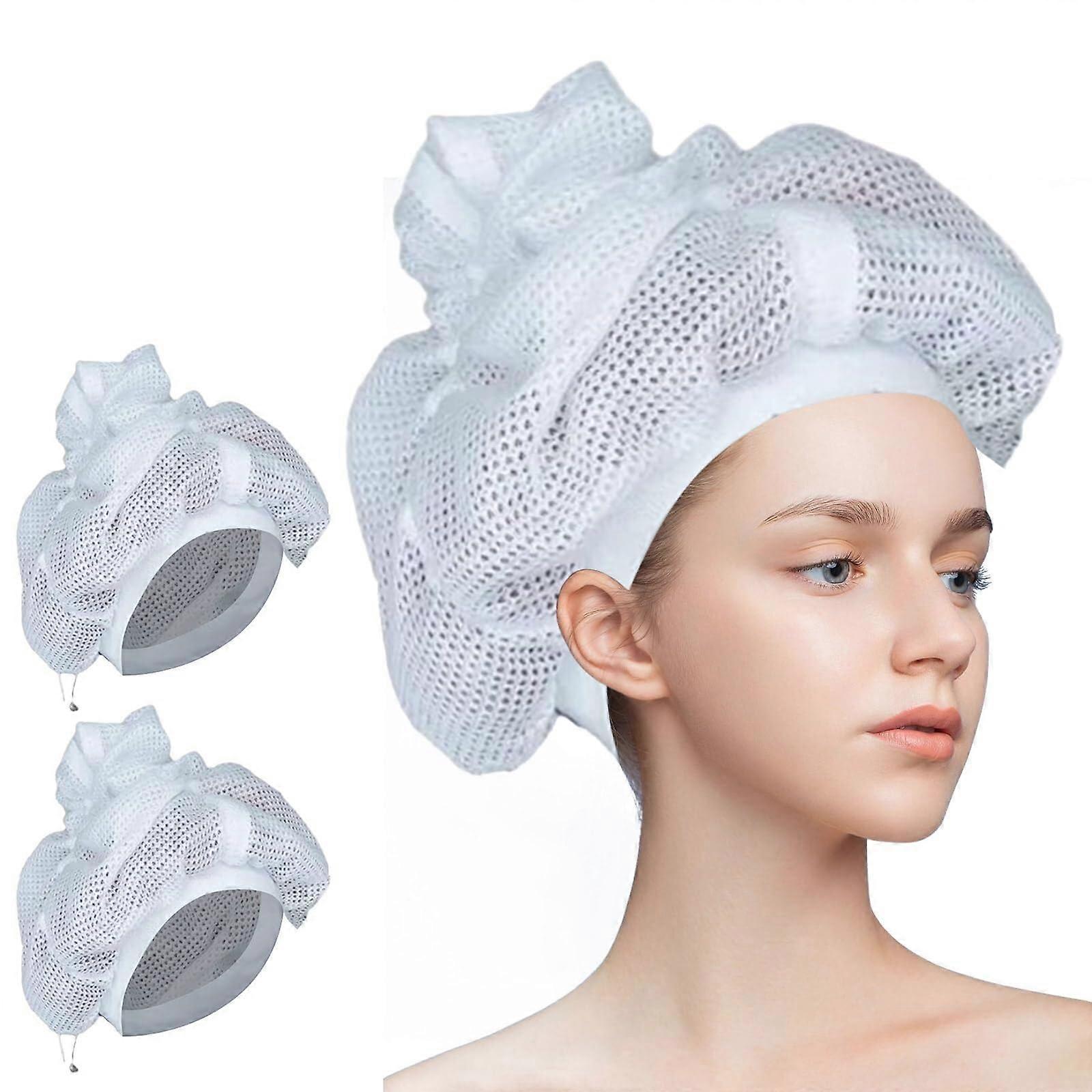 Curly Hair Drying Cap with Adjustable Mesh Bonnet, Breathable QuickDry Fabric, 2pcs TH720
