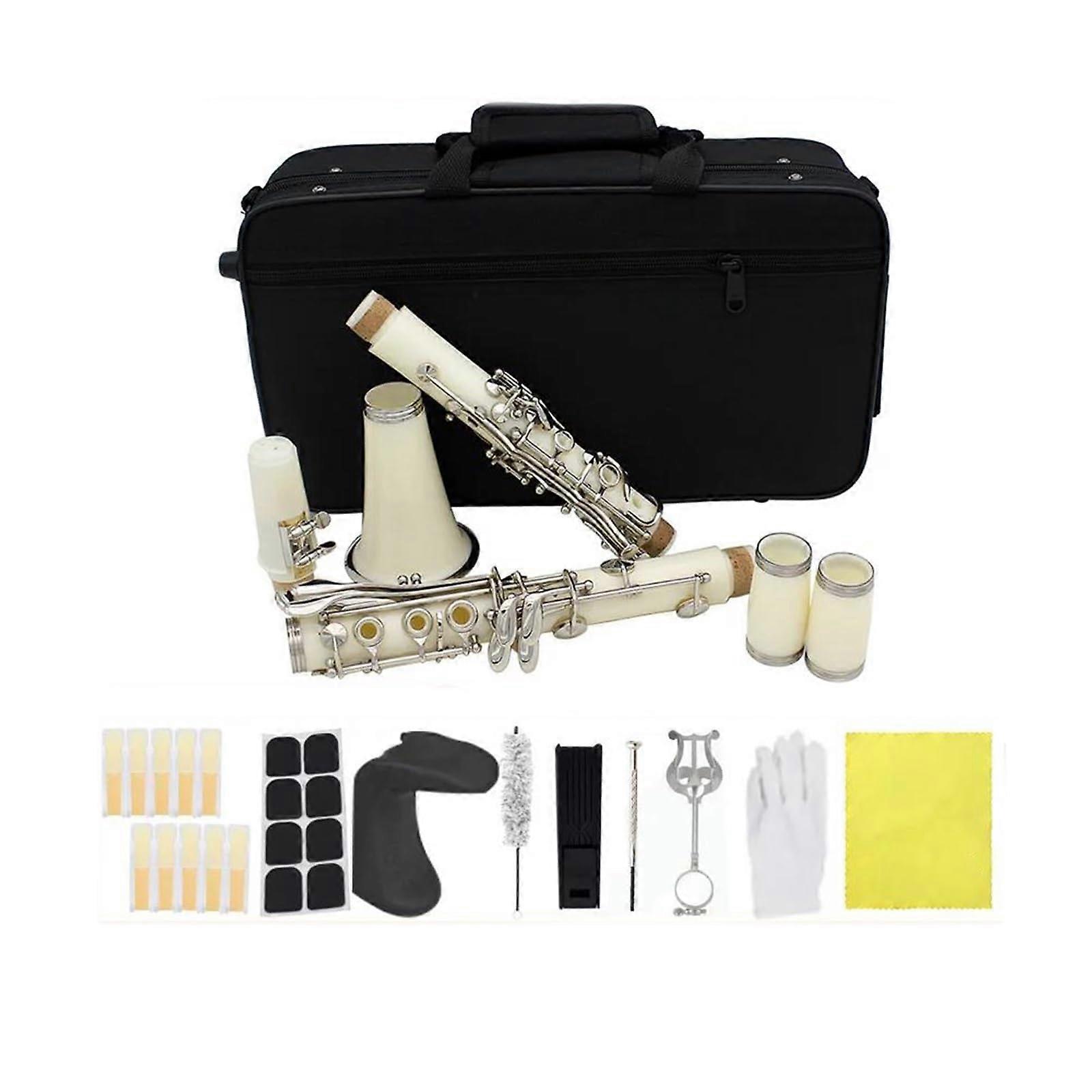 Professional Bb Clarinet 17 Key Nickel Plated White Bakelite with Case for Beginners and Students