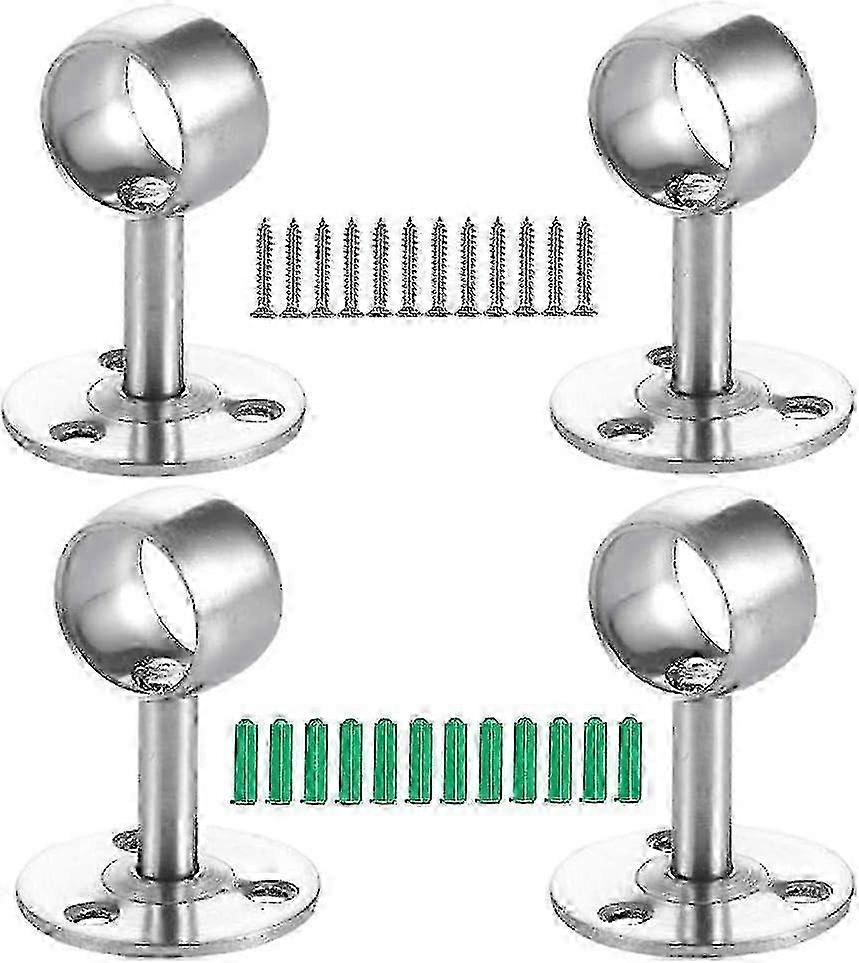 4Pcs Curtain Rod Brackets - Wardrobe Tube Brackets with Rod End Support & Hanging Function