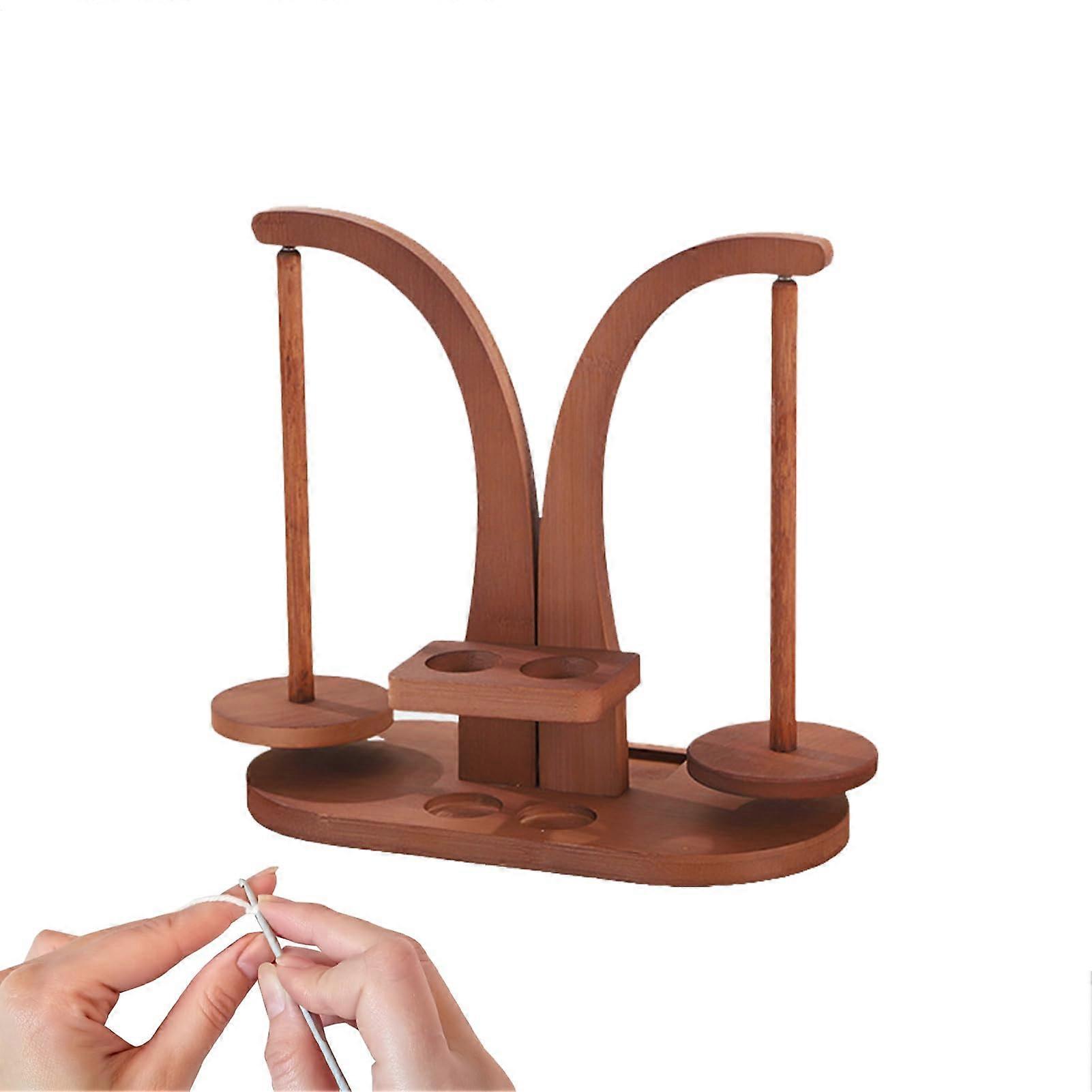 Magnetic Yarn Winder with Dual Spools and Solid Wood Base for Knitting and Crochet Crafting