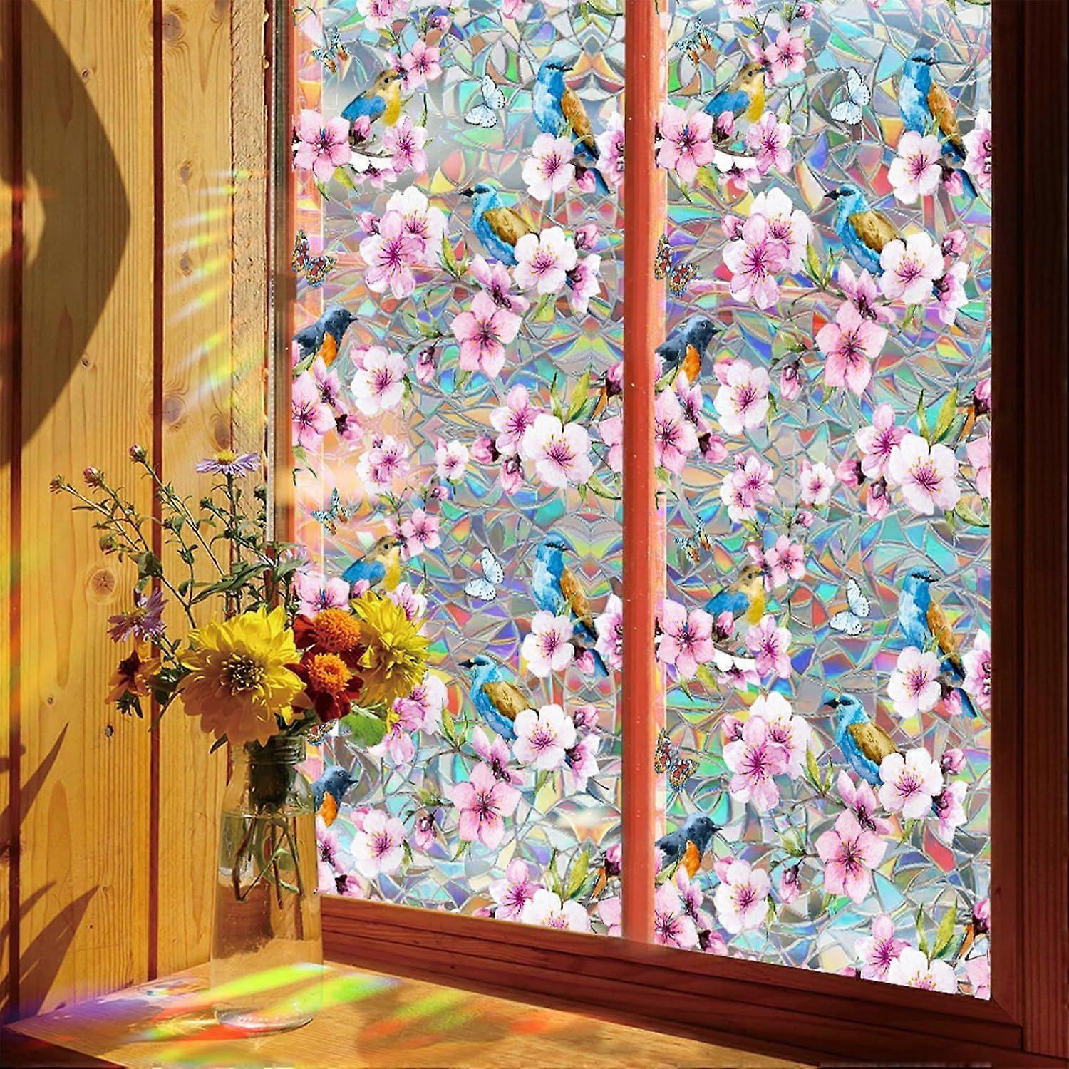 Rainbow 3D Window Film, Static Cling Removable, Sun UV Blocking Decal for Home