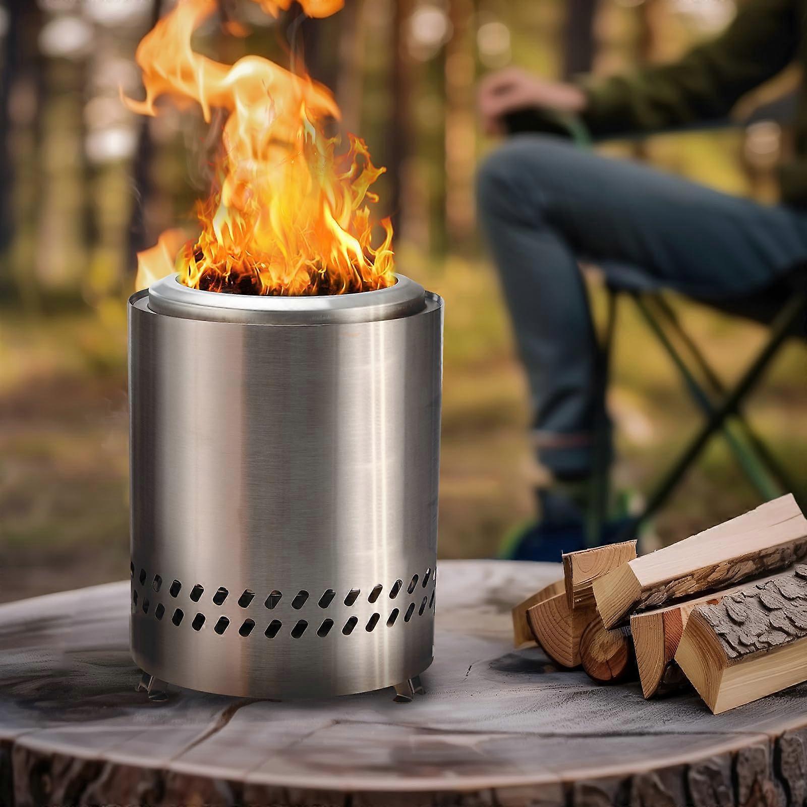 Smokeless Fire Pit 7 Inch Tabletop Mini Patio Fireplace with Efficient Airflow and Ash Tray Silver