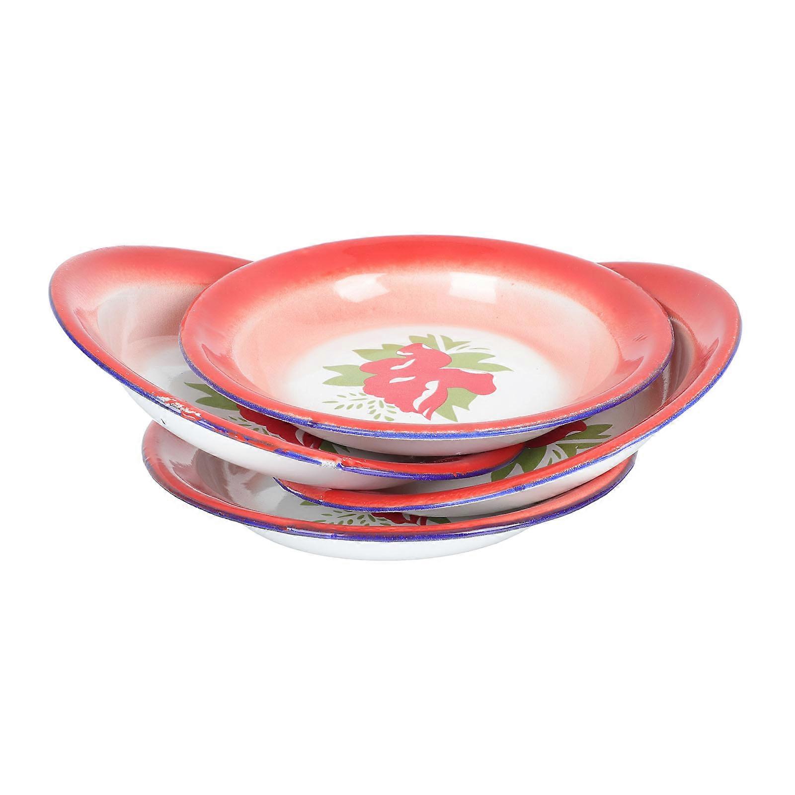 Enamelware Fruit Shallow Plate for Serving 4Pcs Household Pastry Tray Set