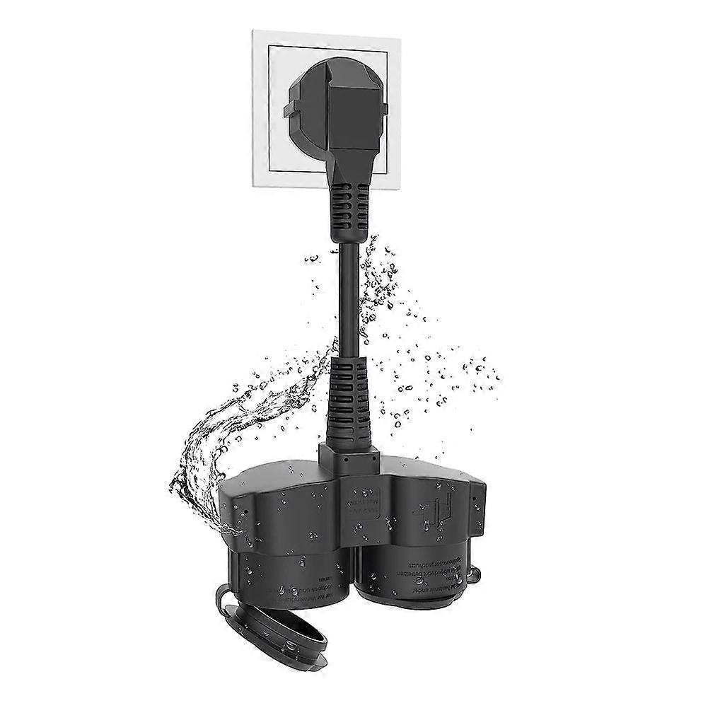 Double Plug for Socket, Extension Cable with 2 Schuko Sockets, Multiple Socket Outdoor, 16 A / 250 V,EU Plug