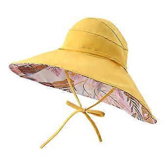 Cappello a secchiello giallo da donna – Cappello da sole, stile pescatore, tesa larga, laccetto per la coda di cavallo, ideale per la spiaggia e l'estate, adatto a tutte le taglie di testa.