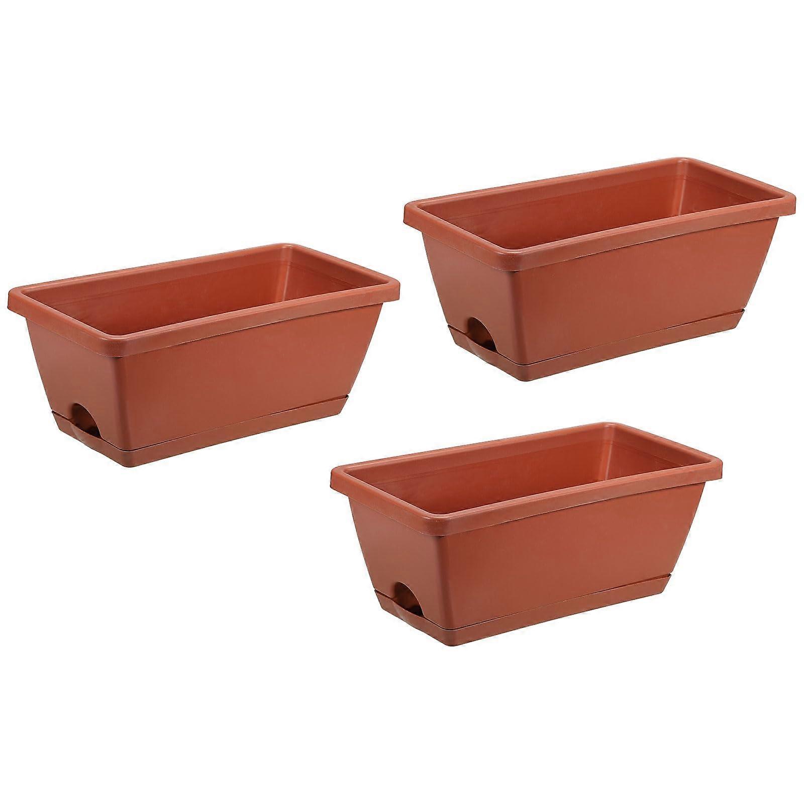 3 Pack Red Plastic Window Box Planter with Drainage and Tray, Rectangular Flower Pots for Garden