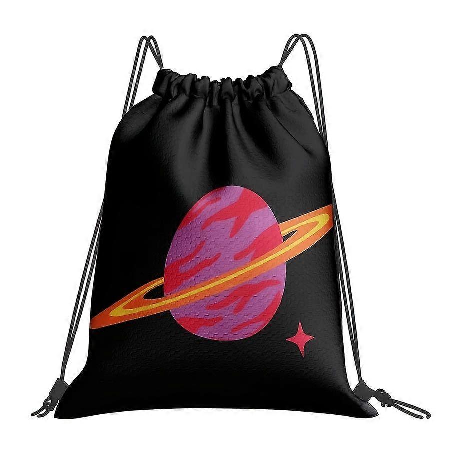 1pc 2D Printed Interstellar Planet Pattern Drawstring Gym Bag - Magenta Planetary Ring Drawstring Backpack, Durable Poly-Cqazw