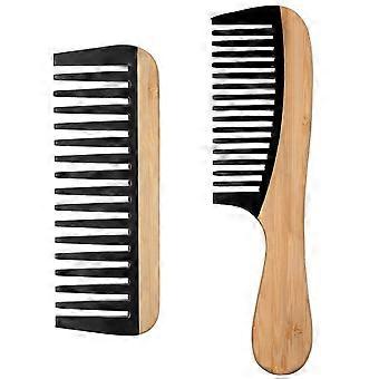 Conjunto de 2 pentes de bambu com dentes largos, feitos à mão, antiestáticos, para homens e mulheres. Pentes de madeira com dentes grandes de baquelite para cabelos cacheados, grossos, molhados, ondulados e longos.