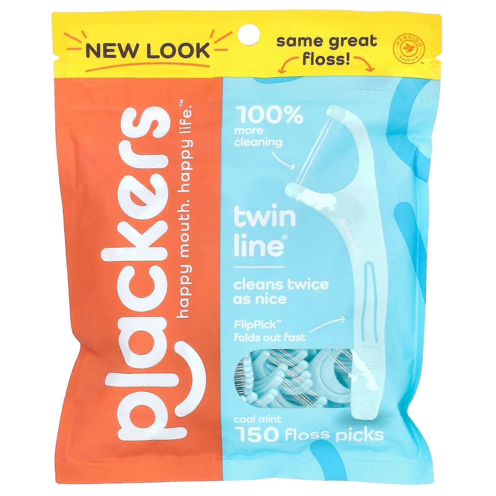 Plackers, Twin-Line, Floss Picks, Cool Mint, 150 Count, 4-Pack