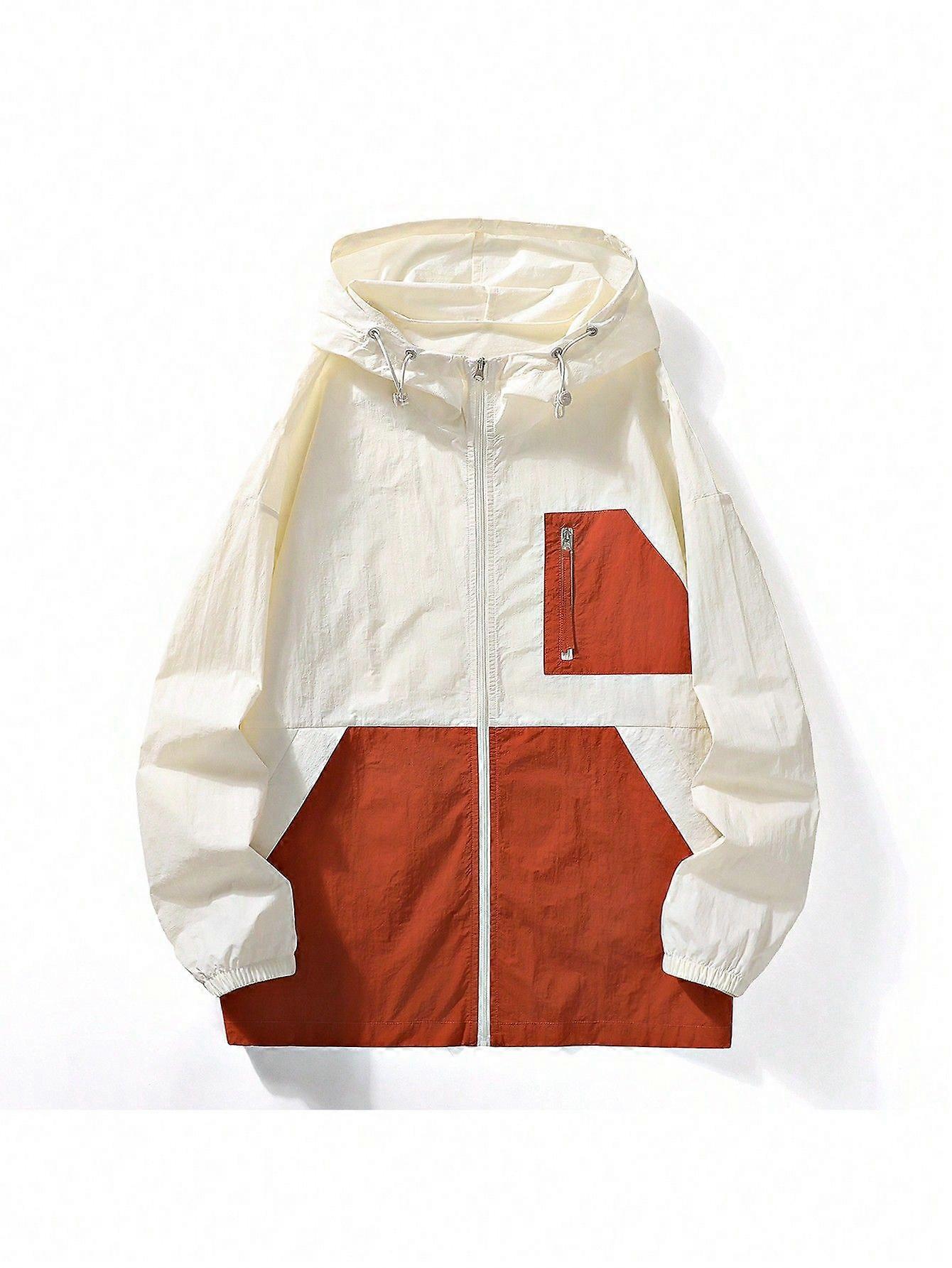 Men Two Tone Drawstring Hooded Jacket