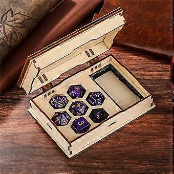 Juego de 7 dados poliédricos de plástico, caja de almacenamiento, dados de cabeza, estuche de madera, tablero de juego de rol y accesorios.