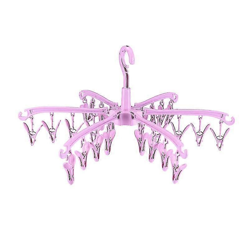 Foldable Drying Rack With 24 Clips Rotatable (pink)