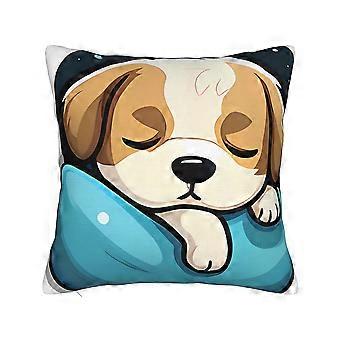 Modern Dog Bed Cushion Cover - Double-Sided Cute Sleeping Puppy Print, Soft Bedspread with Hidden Zipper Closure, Machin-Basdz