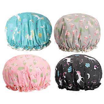 Elastic Cap for Shower 4Pcs Waterproof Cartoon Shower Caps Assorted Color