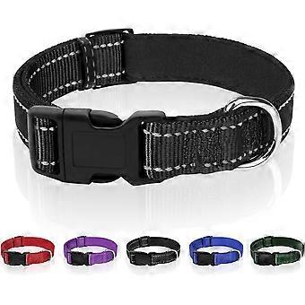 Reflective Dog Collar with Soft Neoprene Padded, Adjustable Nylon Dog Collar for Small Dogs, Black, S(5/8'' Wide, Neck 12''-16'')