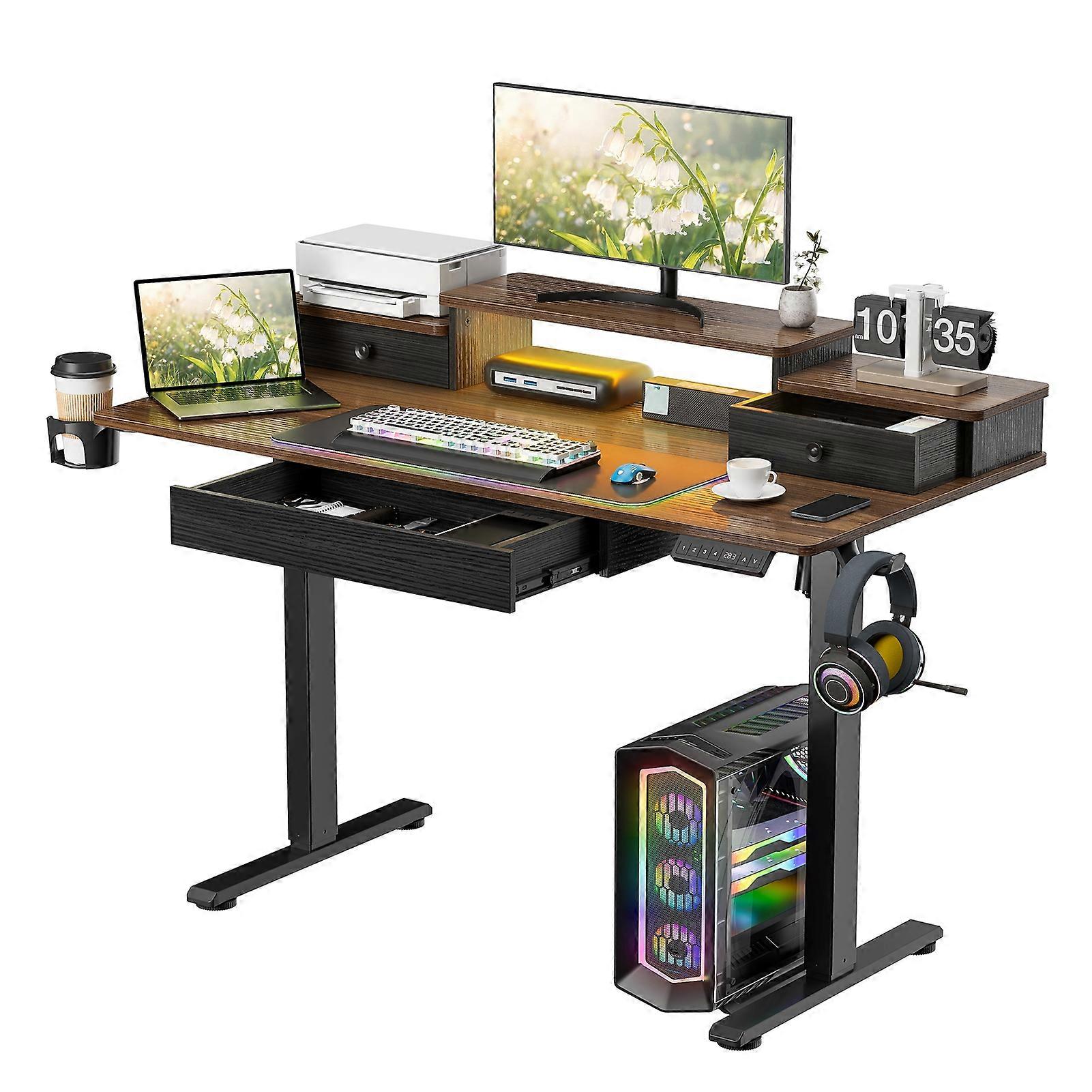 Electric Height Adjustable Desk - 3 Memory Settings & LED Light - Sit Stand Gaming Computer Table - 48"