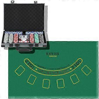 Poker case, poker set, complete poker set with 400 chips (11.5 grams), 2 decks of cards, 5 dice, dealer disc, playing mat, aluminum case