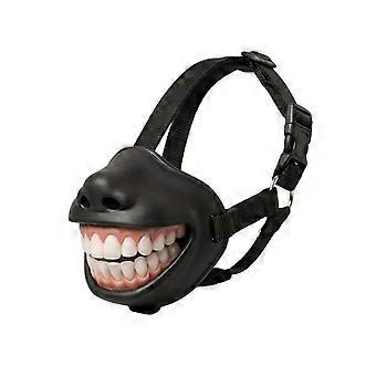 Pet Photo Props Dog Muzzle with Molded Grinning Mouth, Black Plastic , White Teeth, Pink Gums, and Buckles Closures  XS
