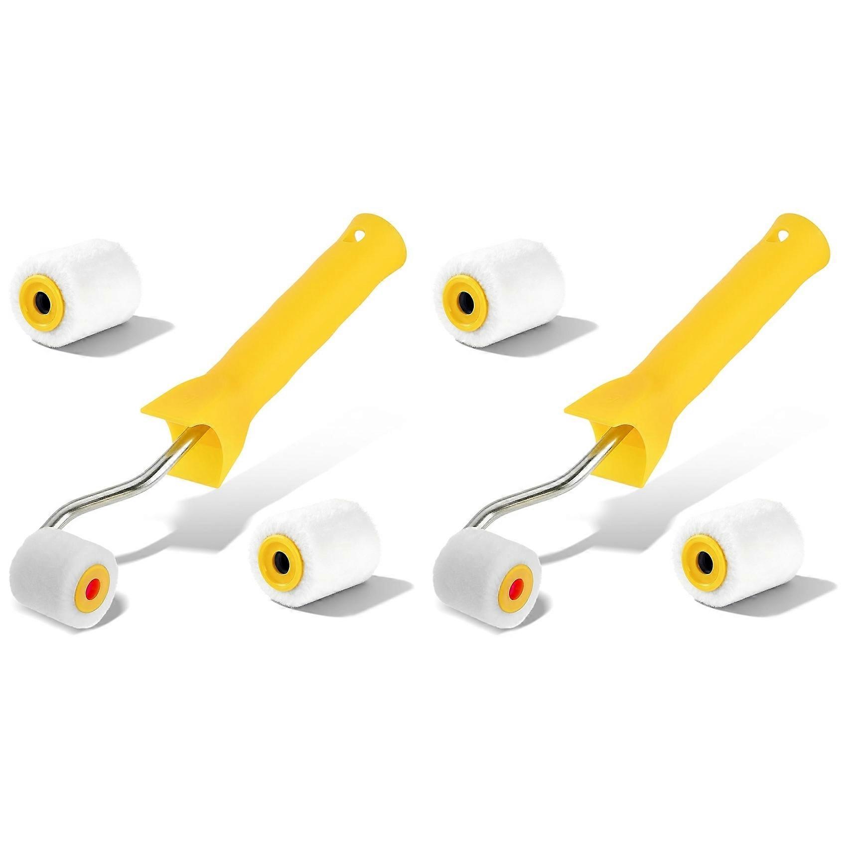 2X Extra Small Roller Paint Brush Wool,1 Inch Mini Paint Roller + 4 Rollers Tiny Paints Brushes Tool