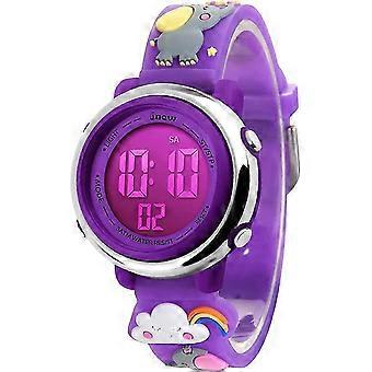 Crianças Relógios Digital Menina Relógios idades 5-12 Esporte impermeável 3D bonito desenhos animados Digital 7 cores luzes relógio de pulso para meninos meninas presentes roxo