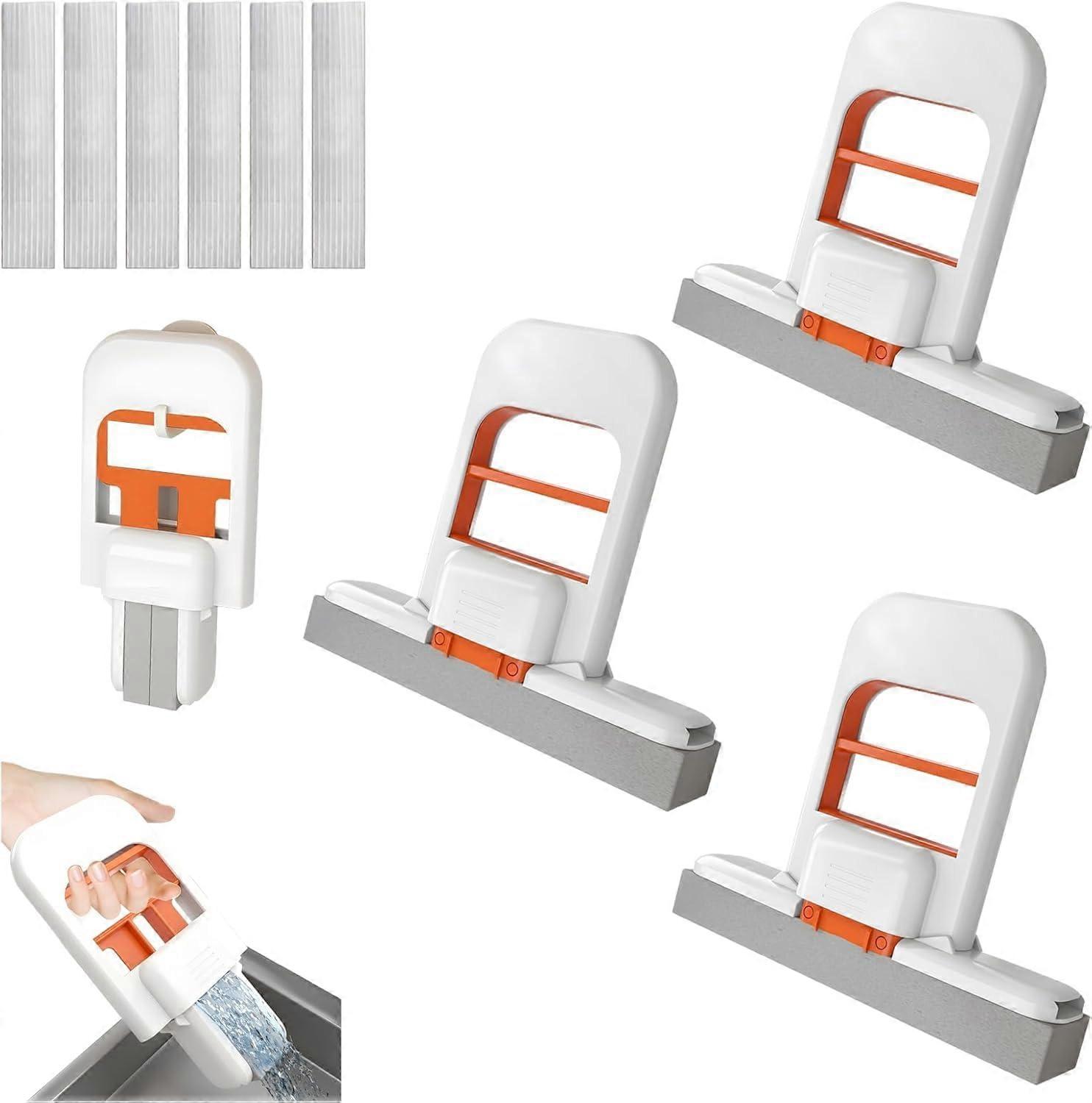 Mini Foldable Desktop Cleaning Mop Set 3 Pcs, SelfSqueeze Compact Mini Mop for Kitchen Bathroom Desk