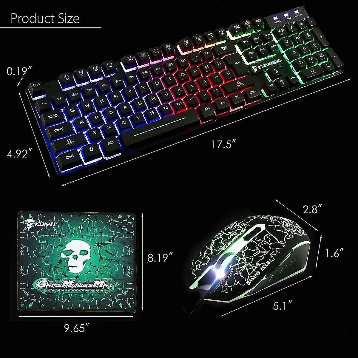 T6 Rainbow Backlight Usb Ergonomic Gaming Keyboard + 2400dpi Mouse + Mouse Pad