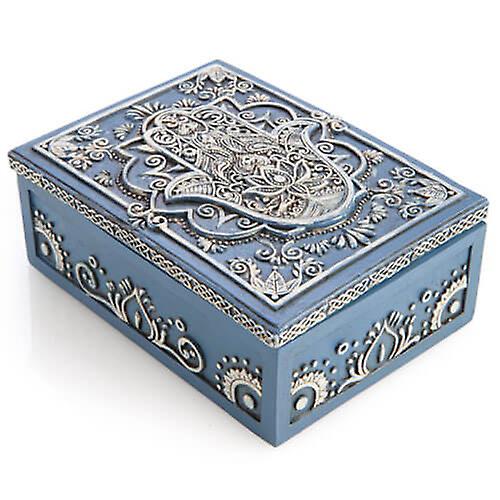 HAMSA Tarot Storage Box Dusty Blue Box Featuring An Intricate Hamsa Design