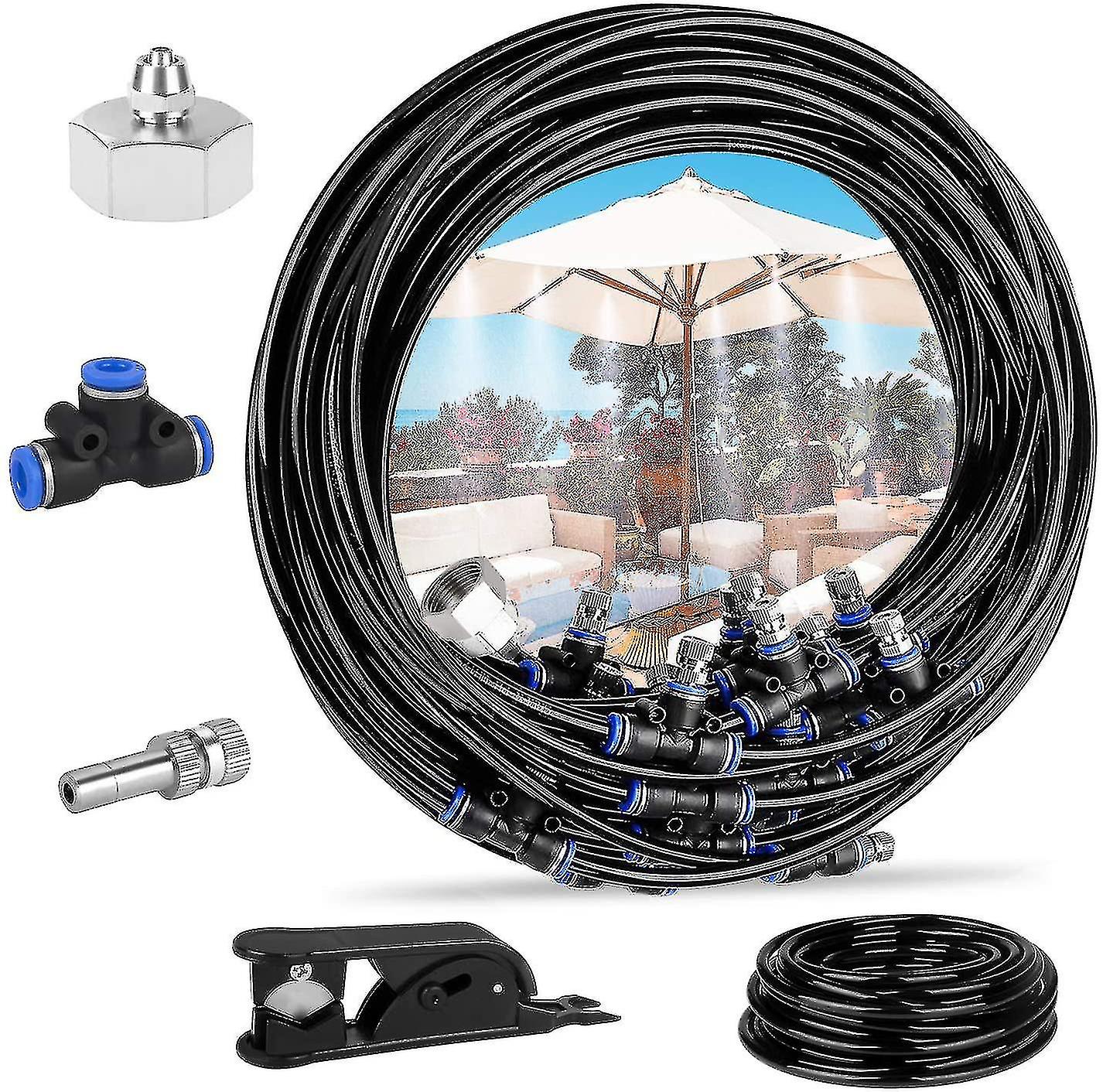 Misting Cooling System 65.6 Ft (20m) With 20 Copper Metal Mist Nozzles And A Connector(3/4) For Trampoline Patio Misting Micro Flow Watering Automatic