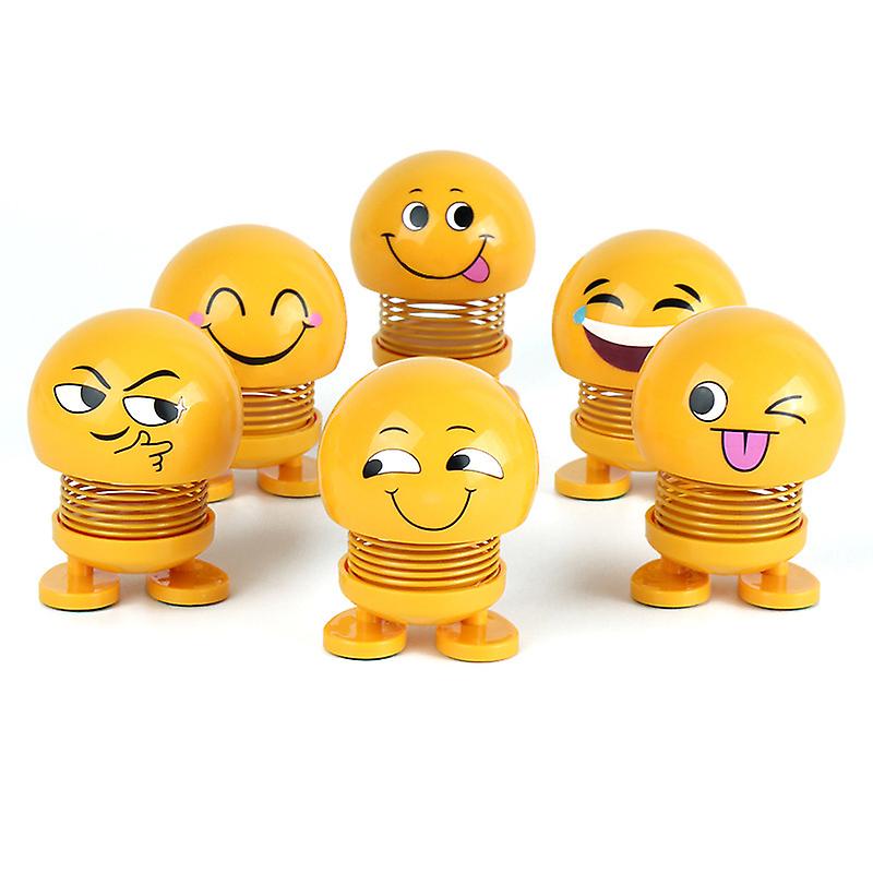 6pcs Spring Shaking Doll, Spring Shaking Toy, Lovely Smiling Face Shaking Doll, Lovely Car Decoration, Car Dance Doll Head Set, Car Dashboard / Table