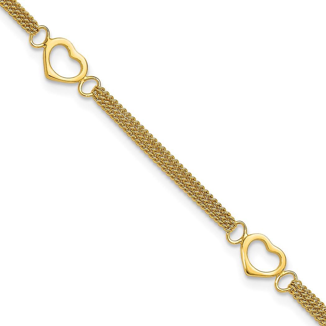 8mm 925スターリングシルバーゴールドトーンポリッシュラブハートマルチストランドアンクレット10インチ-女性用アンクレット