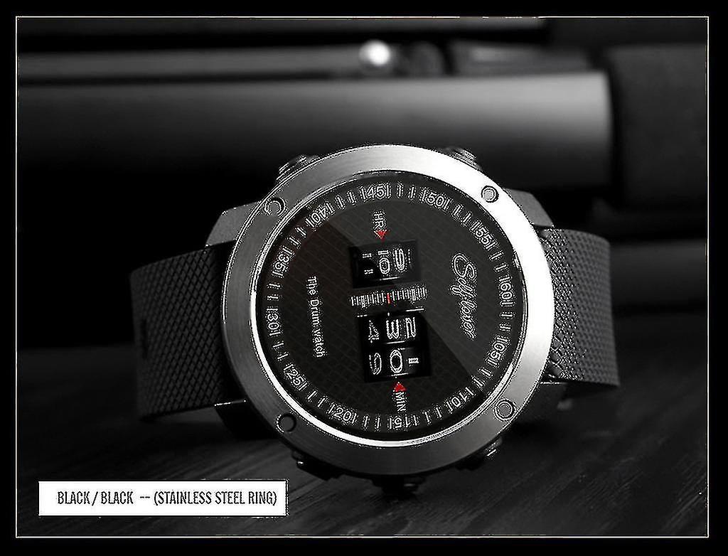 Mens Drum Roll Watch Stunning Unique Watch Rolling Time Rubber Strap