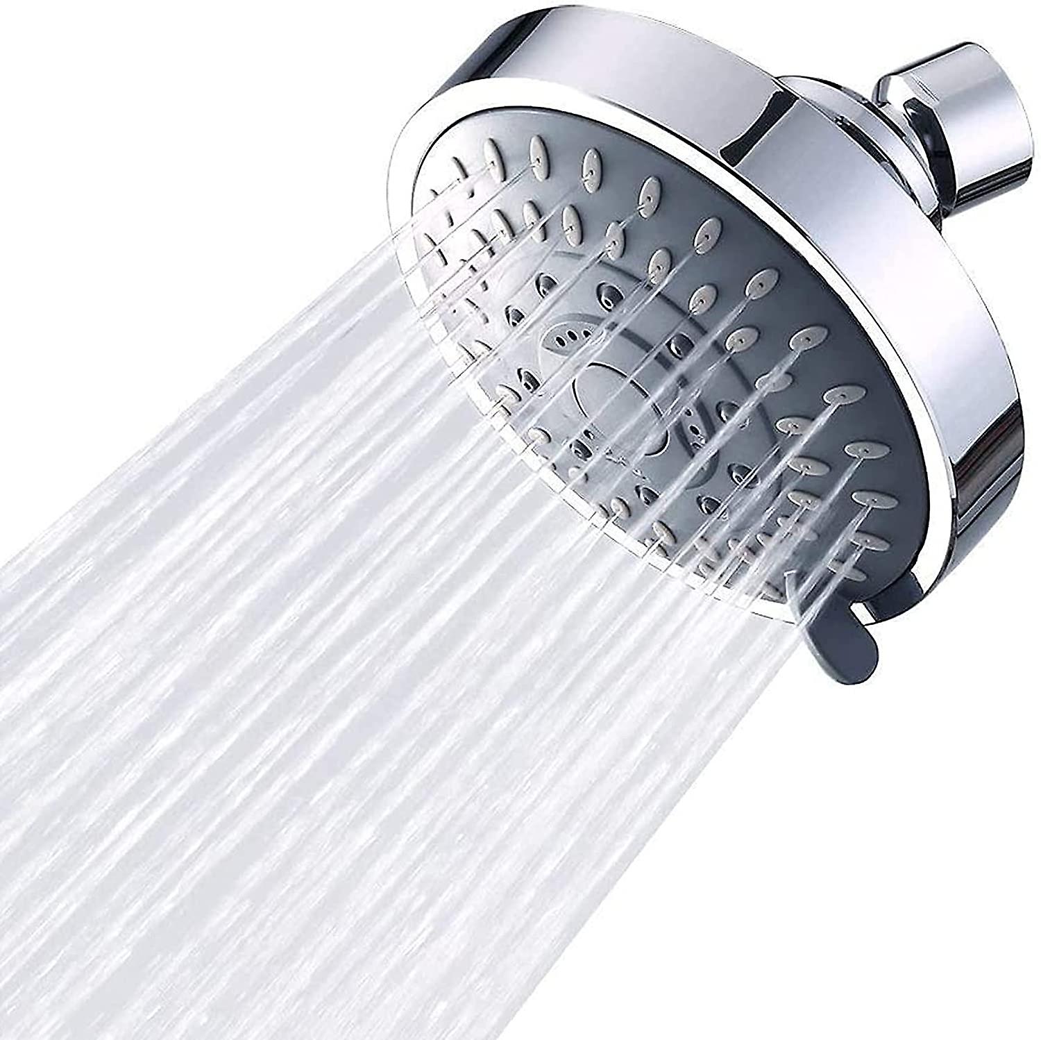 High Pressure Fixed Shower Head,5 Modes Fixed Shower Head,Round Shower Head(Silver,4in)