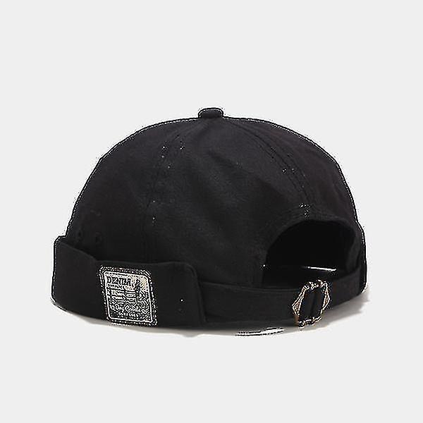Solid Color Toque Cap With Adjustable Docker Cotton Cap Black