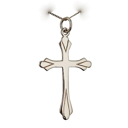9ct Gold 31x20mm Fancy Cross with a curb Chain 20 inches