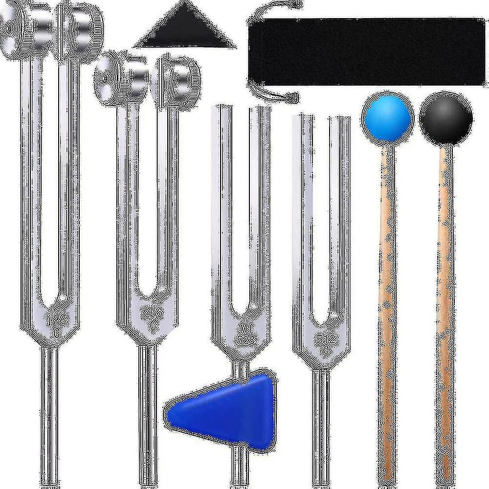 4 Pack Tuning Fork Set(128 Hz,256 Hz,512 Hz,528 Hz)with Tuning Fork Hammer For Sound Healing Sound