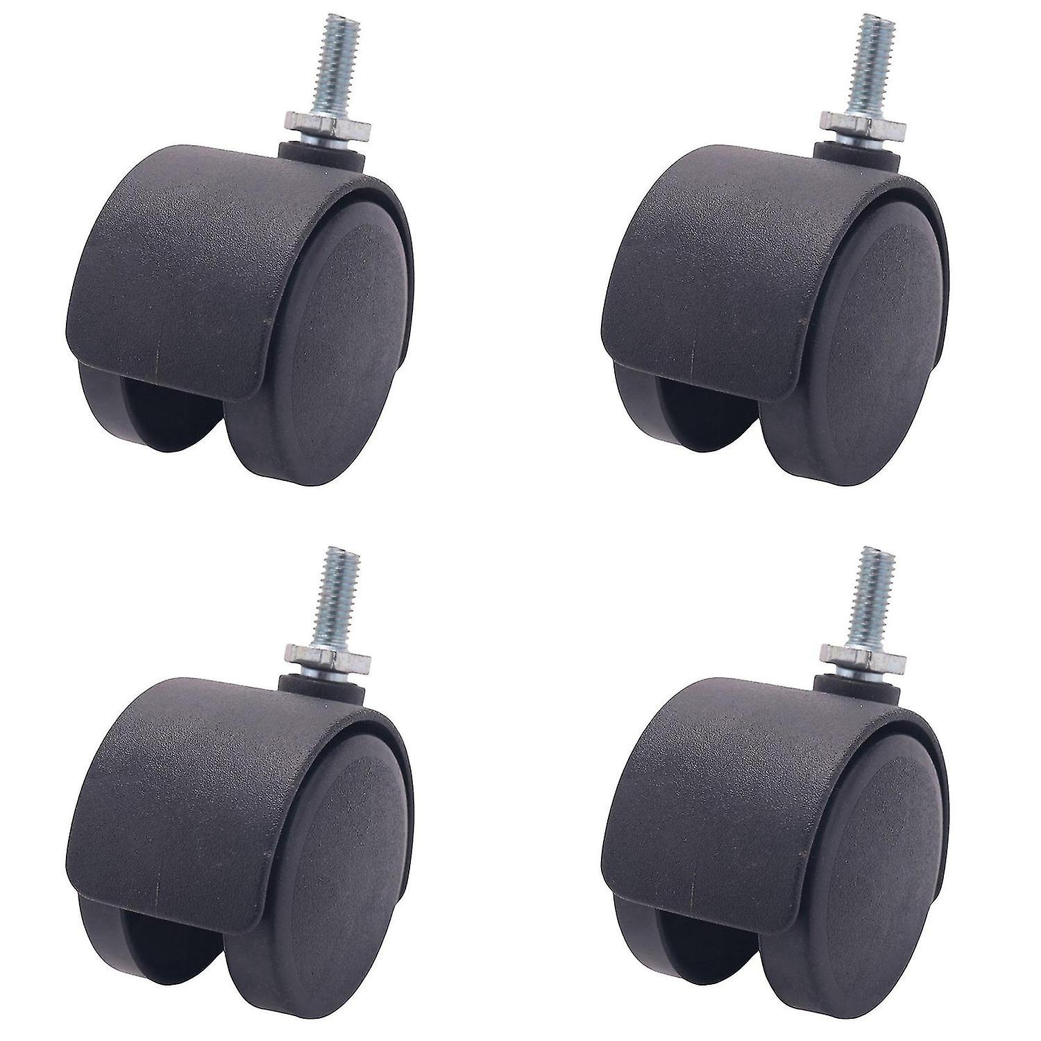 6mm Threaded 40mm Dual Wheel Rotatable Caster Black